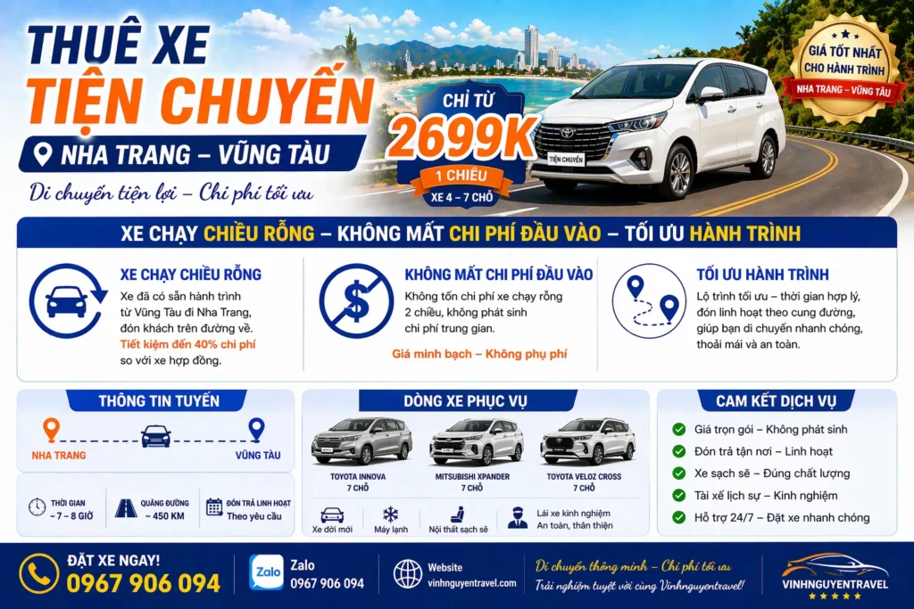 Xe tiện chuyến nha trang - vũng tàu