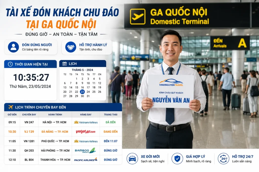 Tài xế đón khách đúng giờ theo lịch bay
