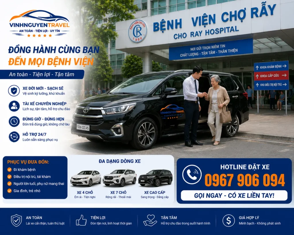 Liên hệ Vinh Nguyen Travel để đặt xe đưa đón bệnh viện nhanh chóng 24/7