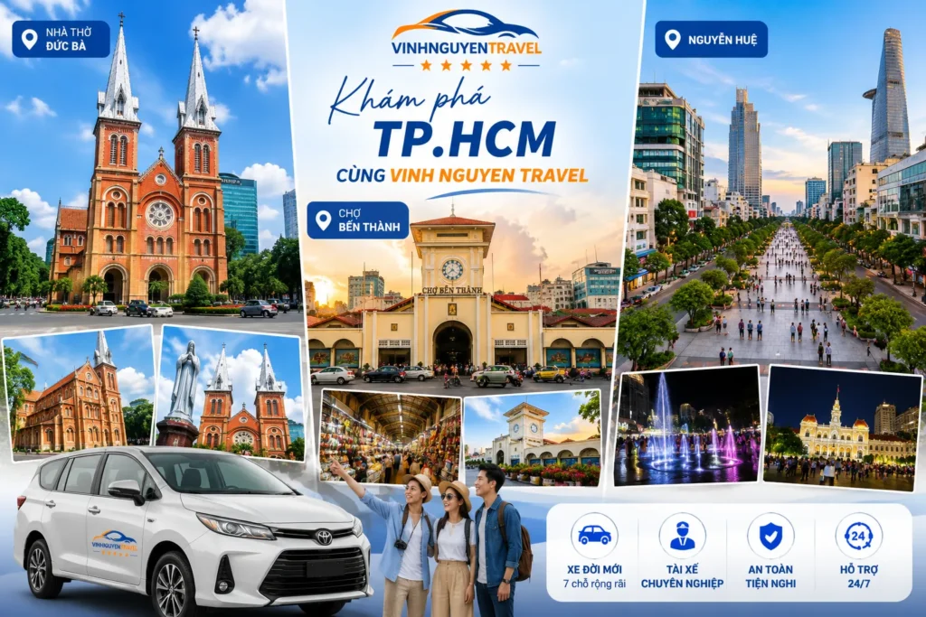 Hành trình city tour nội thành đưa khách khám phá nhiều biểu tượng nổi bật của TP.HCM.