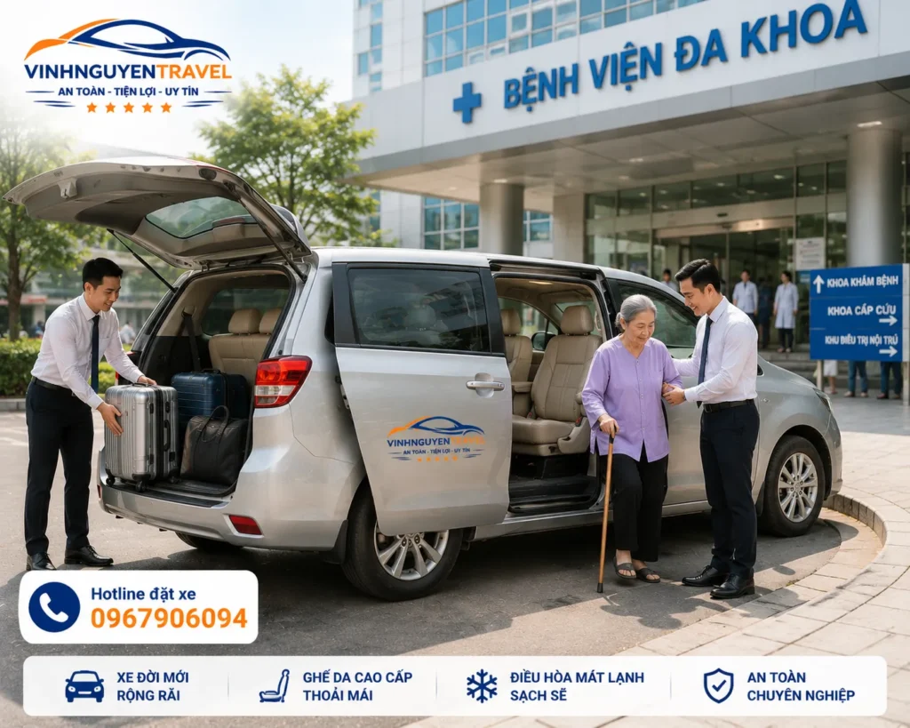 Tài xế hỗ trợ khách nhập viện và xuất viện an toàn, thuận tiện