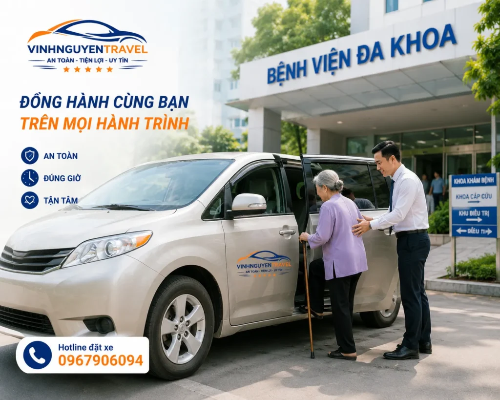 Xe đưa đón bệnh viện phục vụ khám bệnh, tái khám và nhập viện theo yêu cầu