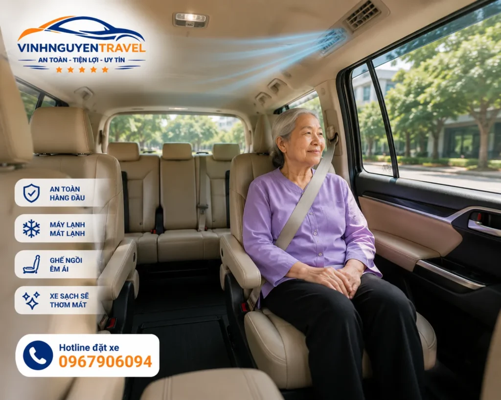 Không gian xe riêng thoải mái phù hợp cho người lớn tuổi và bệnh nhân