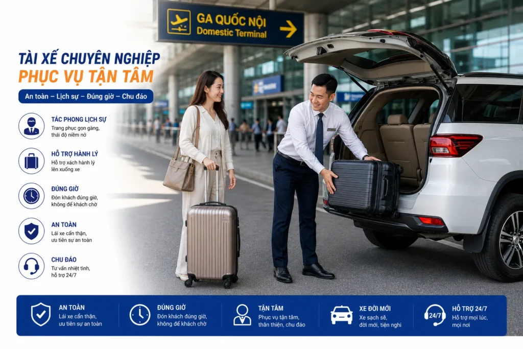 Tài xế hỗ trợ khách tận tình tại sân bay