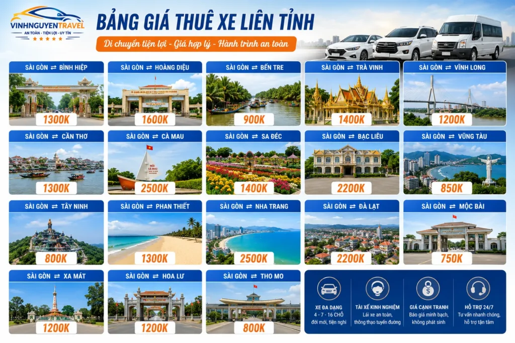 Liên hệ Vinh Nguyen Travel để nhận báo giá thuê xe liên tỉnh nhanh chóng